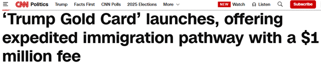 大降价！从500万美元暴降到100万，川普“黄金卡”正式开卖！